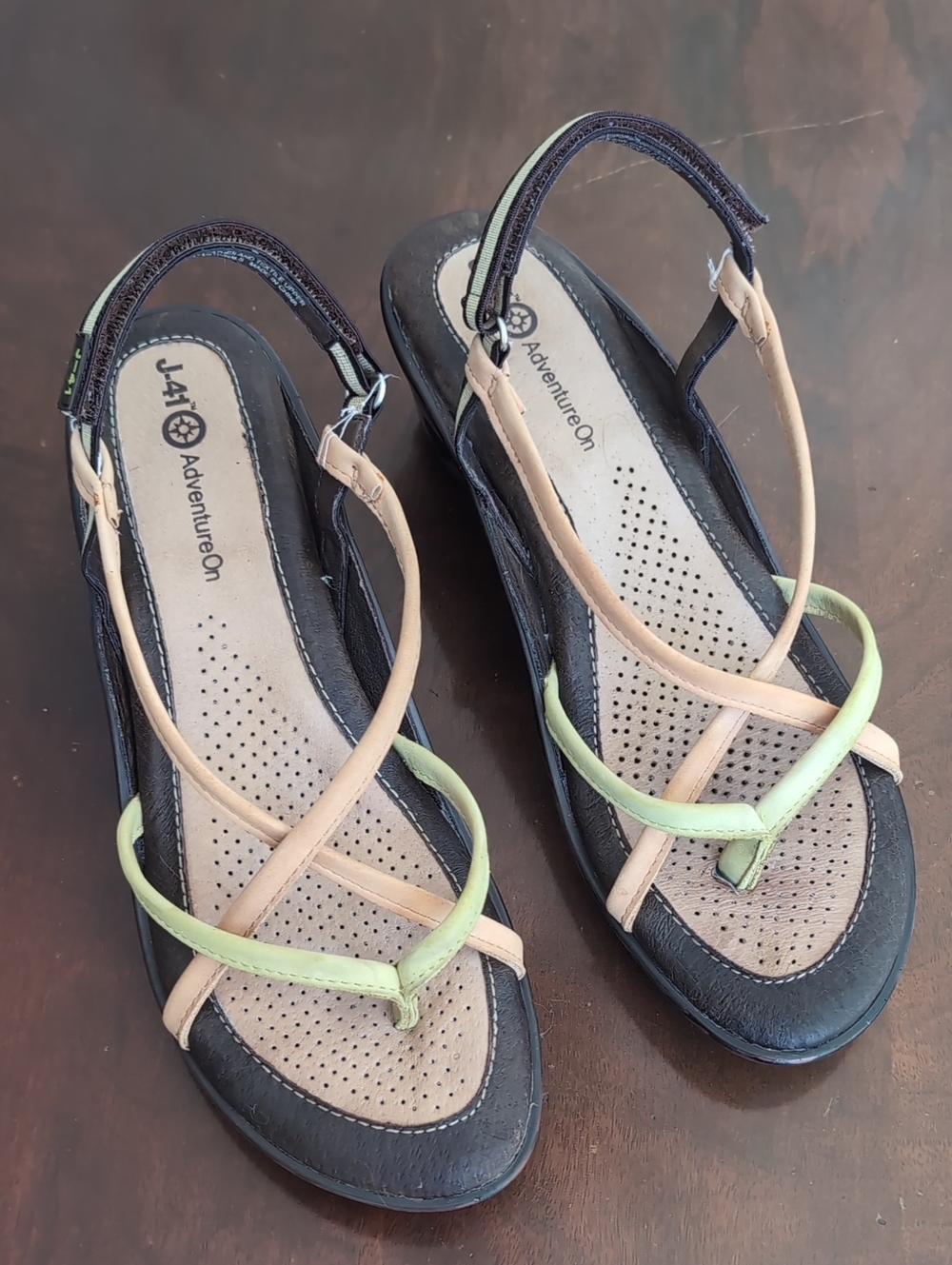 J-41 Two-Tone Strappy Slingback Sandals in Beige and Pale Green